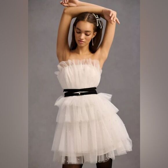 Anthropologie Maeve Tiered Strapless Tulle Dress / Size 12 - Picture 1 of 9